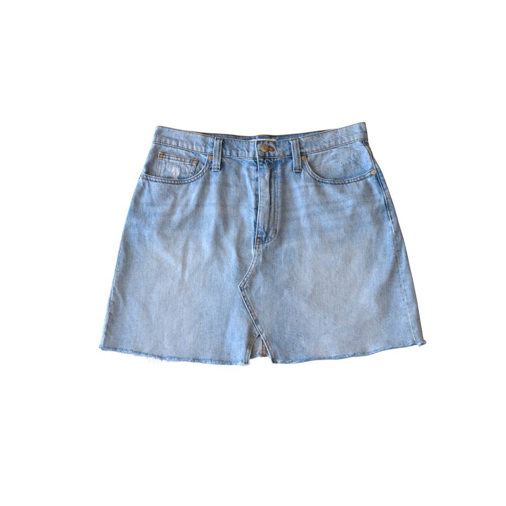 Madewell Denim A-Line Mini Skirt Raw Hem Light Wash Size 31